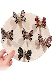 6/1pc/Set Dynamic Rhinestone Butterfly Hair Clip Combination, Sparkling And Eye-Catching, Multi-Color For Matching - Suitable For Women And Girls, Perfect For Parties, Weddings, Or Adding A Touch Of Luxury To Daily Looks. Crystal Refracts Light, Making You Shine 360 Degrees. Elevate Your Style With These Dazzling Accessories - Multicolor - View 5
