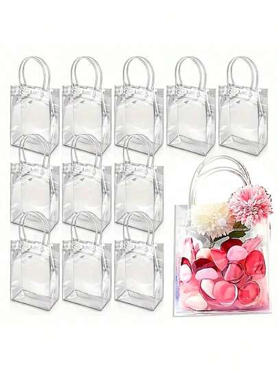 24 piezas de bolsas de regalo de plástico transparente reutilizables con asas (15 cm x 16 cm x 7 cm), adecuadas para Halloween, compras, bodas, cumpleaños, fiestas, regalos de otoño
