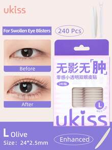 ukiss 240pcs Transparent Double Eyelid Tapes, Includes Tweezers And Adjuster, Olive Color Thicker L Size, Suitable For Puffy Eyes, Drooping Eyelids, Monolids, Natural Invisible, Matte Finish Non-Reflective, Free Lift Asymmetric Or Monolid, Say Goodbye To Drooping Eyelids, Eyelid Lifting Tapes, Eyelid Stickers, Suitable For Monolids, Affordable Price, Christmas Gift, Cosmetics, Makeup Tools, Cheap Good Items, Gift, Women's Gift, Christmas Gift,Giveaways,Travel,Cheap Stuff,Travel Essential - 藍色 - 查看 1