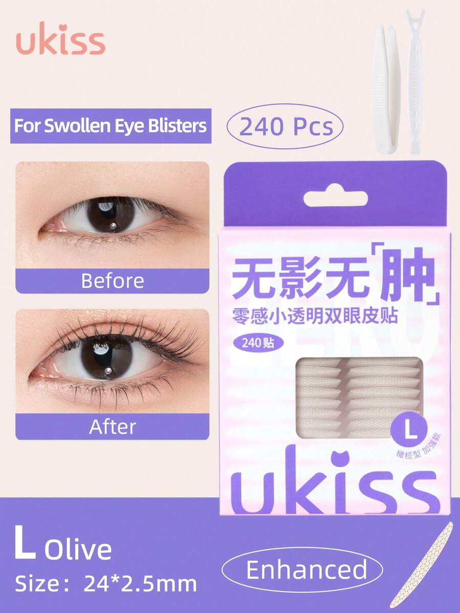 ukiss 240pcs Transparent Double Eyelid Tapes, Includes Tweezers And Adjuster, Olive Color Thicker L Size, Suitable For Puffy Eyes, Drooping Eyelids, Monolids, Natural Invisible, Matte Finish Non-Reflective, Free Lift Asymmetric Or Monolid, Say Goodbye To Drooping Eyelids, Eyelid Lifting Tapes, Eyelid Stickers, Suitable For Monolids, Affordable Price, Christmas Gift, Cosmetics, Makeup Tools, Cheap Good Items, Gift, Women's Gift, Christmas Gift,Giveaways,Travel,Cheap Stuff,Travel Essential - 藍色 - 查看 1