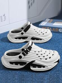 男士透气镂空凉鞋夏季新款包头拖鞋厚底防臭休闲运动凉鞋适合学生户外沙滩钓鱼开车轻便舒适凉鞋 - 白黑 - 查看 3