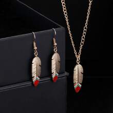 3Pcs Boho Feather Necklace Long Feather Pendant Necklace Chain Gold Silver Leaf Necklace Vintage Deck-Shaped Earrings Jewellery Set For Women And Girls