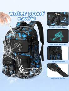 Glow In The Dark Backpack For School Boys, 3 PCS Cool Luminous Kids Backpacks With Lunch Box & Pencil Pouch, Toddler Backpack Bookbag Schoolbag Set For Elementary To High School Students, Back To School Gift For Son, Grandson, Nephew, Brother, Friend - Music - 查看 5