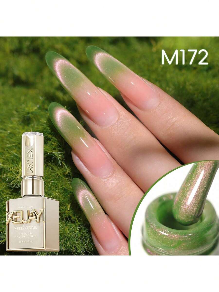 XEIJAYI 15ML Barley Cat Eye 3 Colors Cat Eye Nail Gel Polish Semi Permanent Nail Art Soaking UV LED Nail Salon DIY Nail Salon Gel For Spring And Summer - màu xanh lá - Xem 1