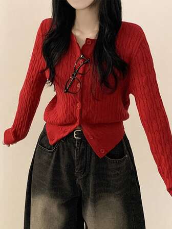 2025 Autumn/Winter Comfortable Fitted Long Sleeve Button-Up Cardigan