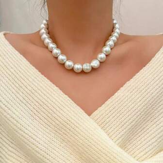 1pc Minimalist Pearl & Acrylic Bead Necklace, Global Best Seller