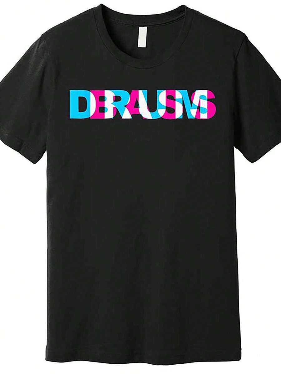 Men's Plus Size Black Graphic T-Shirt - "DERUMS" Vibrant Print, Short Sleeve, Crew Neck, Casual & Comfortable, Perfect For Spring/Summer, PLUS SIZE - 黑色 - 查看 1