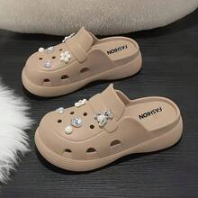 ASOFTER Women's Cartoon Cute Rhinestone Bear Design Casual Slip-On Sandals, Suitable For Outdoor & Indoor, Thick Sole, Non-Slip, Beach Shoes, Christmas Gift - Khaki - View 4
