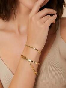 3 Pieces Minimalist Bracelet 925 Silver Plated 18K Gold - Gold - View 3
