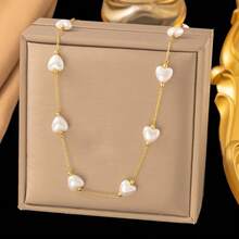 1 件 18K 珍珠项链，不锈钢，简约珍珠项链，时尚奢华，适合宴会、聚会、约会、办公室佩戴