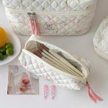 1 pieza / 2 piezas / 3 piezas Bolsa de cosméticos para mujer con estampado floral de dibujos animados, juego de bolsas de cosméticos, bolsa de almacenamiento de cosméticos de viaje multifuncional portátil, bolsa de almacenamiento de belleza con compartimentos, bolsa de aseo de viaje, para sombra de ojos, base, crema para los ojos, máscara, polvo suelto y artículos de tocador, adecuado para uso de maquillaje en fiestas, vacaciones y bodas