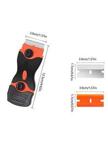 塑料/金属刀片双头刮刀，刮铲 - 带金属和塑料刀片的塑料刮刀工具，乙烯基、油漆、贴纸去除工具，用于清洁汽车、窗户、玻璃、木材、厨房用具，无划痕 - 橘色 - 查看 5