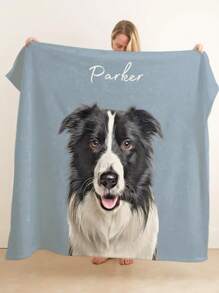 1pc Customized Pet Photo Blanket, Can Customize Pet Portrait And Name, Exclusive Gift For Cat Owners, 280GSM Super Soft Custom Heat-Pressed Blanket, Soft And Non-Shedding