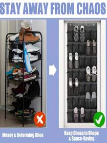 1pc Large Capacity Over The Door Hanging Shoe Storage Bag, Wardrobe Organizer Bag With Multi-Compartments For Socks And Household Items, Casual Style Non-Woven Fabric Hanging Storage Bag For Shoes