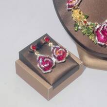 1 Set de Joyería para Mujer, Collar y Aretes de 3 Piezas Incrustados con Rhinestones, Elegante y de Moda, Adecuado para Novia, Boda, Banquete y Ocasiones Formales