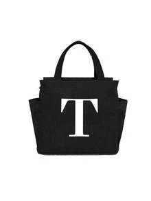 1pc Thermal Bag Double Pocket Lunch Box Bag Large Capacity Print Students Meals Insulated Cooler Bag, Portable Travel Picnic Bag,White Letter Decoration,Thermal Lunch Bag For Office School Lunch Bags Insulated Lunch Bag For Lunchbox Lunch Container For Work Office Holiday For Vacation For Men For Women For Camping School Lunch Box Multifunctional(A-Z) Bag For School School Accessories School Stuff Lunch Bag For Women - Black - View 24