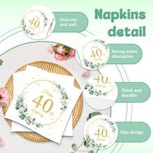 鼠尾草花环生日派对用品 - 20 件一次性纸巾，适用于女孩 30 岁 40 岁 50 岁 60 岁 70 岁 80 岁 90 岁女性生日派对装饰 - 生日歲數餐巾紙 - 查看 7
