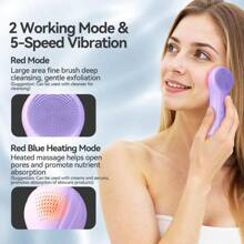 Facial Cleansing Brush Silicone Face Scrubber With Heat And Vibration 5 Speeds Waterproof Rechargeable Electric Face Scrub Brush For Men Women Deep Cleansing Exfoliating And Massage Purple