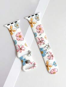 1条女士时尚花卉图案硅胶表带，兼容 38mm 40mm 41mm 42mm 45mm 49mm（S10 42mm）（S10 46mm），色彩缤纷的多巴胺花卉图案，舒适可更换防水运动表带，兼容Series 11 Ultra3 Ultra 2 SE3 S10 SE2 9 8 7 SE 6 5 4 3 2 1，运动时尚智能手表表带，女士表带，精致的女士时尚手表配件。 - B款 - 查看 2