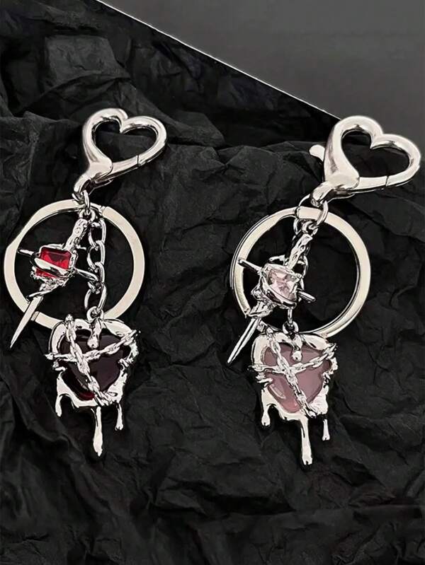 1 pezzo Portachiavi con ciondolo a forma di cuore, portachiavi con estetica Y2K, anello portachiavi mini unico per coppie