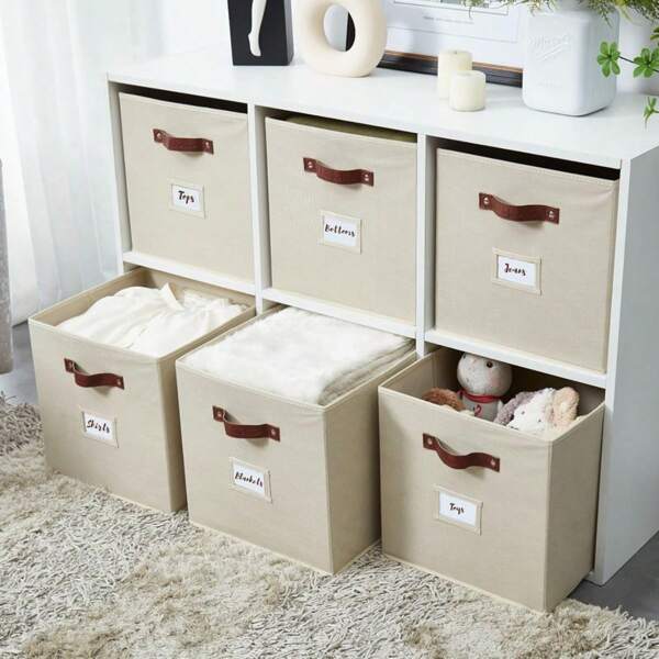 DECOMOMO DECOMOMO Cube Storage Bin, Labeled Storage Cub,Es Toy Storage Box, Shelves Baskets For Kallax Linen Closet Organizers (Cube Size 10.5x11", 4/6pcs)