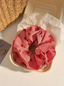 1件套百搭休闲套装，甜美红色格子，樱桃装饰，荷叶边裙子，马尾发圈，发髻发饰，发绳，发圈，洗脸化妆居家健身女士配饰头部配饰弹力带美容家居卧室装饰发圈 - 彩色 - 查看 2