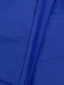 女士高腰 V 领阔腿连体裤不对称套装（配腰带） - 藍色 - 查看 3