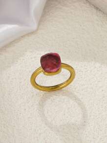 1 件奢华蘑菇不对称方形戒指，铜镶嵌锆石祖母绿宝石，适合作为情人节、婚礼、母亲节、约会的礼物 - 多色 - 查看 11