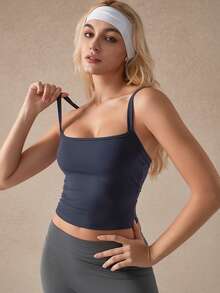 NcmRyu 1 件女士休闲纯色圆领露背细肩带背心，适合瑜伽、普拉提、舞蹈、网球、跑步、健身 - 查看 5