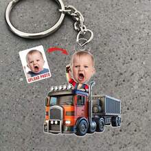 1pc Customized Photo Portrait Truck Shaped Acrylic Keychain, Personalized Cute & Fun Gift For Family, Couples, Friends - Multicolor - View 3