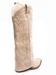 Bottes élégantes Bout Pointu Avec Détail Laçage à Talon Avec Fente Latérale - Beige - View 3