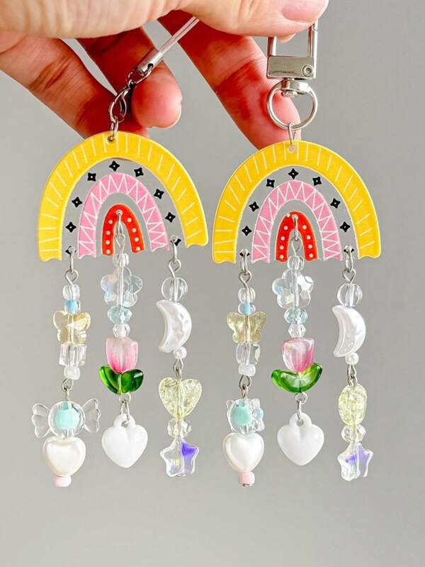 1Pc Cute And Fashionable Accessories, Colorful Candies, Rainbow Flowers, Tulip Patterns, Keychains And Mobile Phone Chains, Beaded Tassel Pendants, Suitable For Mobile Phone Chains, Keychains, Backpacks, Camera Pendants, Card Cases, Bus Cards, ID Cards Car Accessories Goth Y2k