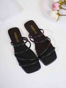 女士几何镂空凉鞋，通勤拼色交叉带设计，时尚度假沙滩鞋，透气软底，时尚露趾编织拖鞋，百搭 - 黑色 - 查看 7