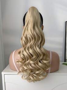 Extensión de cabello de cola de caballo de 22 pulgadas con ondas naturales doradas, suave y natural, fibra sintética resistente al calor, adecuada para uso diario de mujeres - Beis - Ver 5