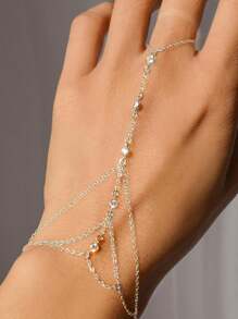 1 件波西米亚风格水晶多层手指手链女士手链，夏季海滩手饰 - 銀色 - 查看 1