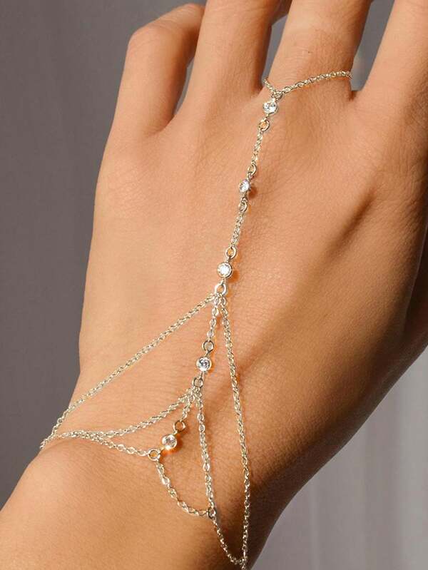 1 pezzo Braccialetto a catena per mano in stile bohémien con cristallo e più strati, accessorio per la mano con beach estivo per le donne