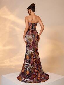 Luxury Embroidered Bead Decor Elegant Women Long Dress, Halter Backless Design - Multicolor - View 2