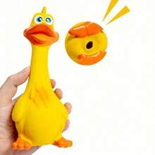1 件宠物狗玩具尖叫鸡挤压声音玩具橡胶鸭吱吱咀嚼耐用玩具用于小狗训练，鸭子/鸡设计狗咀嚼玩具，坚固的吱吱狗出牙玩具