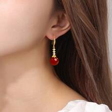 Exquisite Ball Shape Long Earrings Multicolor Agate Beads Drop Earrings Rhinestone Temperament Ear Hook Ear Jewelry Wedding Party Gift - Đỏ - Xem 6