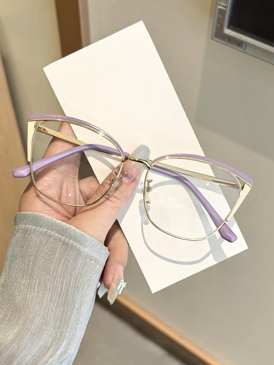 2pcs Vintage Metal Cat Eye Glasses Frames For Women, Suitable For Travel Accessories And Daily Outfit Decoration