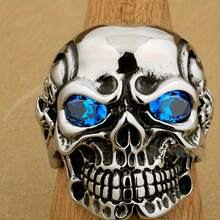 1 Punk Style Men's Skull Ring With Colorful Eyes, Cool Men's Jewelry. - Đỏ - Xem 3