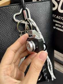 彩色编织绳汽车钥匙链，配有复古迷你相机和胶卷轴吊坠，台球主题装饰吊坠，适用于女士包包、手链、背包装饰钥匙链 - 彩色 - 查看 8