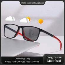 Men's Multi-Focal Business Office Sports Full-Frame Reading Glasses, Tr90 Material Temple, College Casual Sports Style Sun-Blocking Reading Glasses, Refractive Power +1.0 To +4.0 - Xám - Xem 2