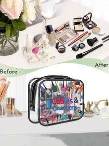 新品上市！多功能充电器旅行收纳包 - 透明洗漱包，旅行必备，便携式拉链旅行化妆包，沙滩透明PVC洗漱包，防水收纳袋，透明整理包，线缆USB收纳包，机场安检PVC化妆包，可收纳充电器、数据线和移动电源 - 彩色 - 查看 8