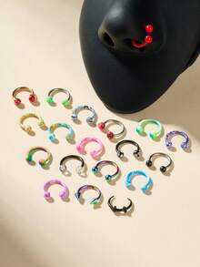 1 件装鼻中隔马蹄形耳环女士不锈钢眉耳屏唇环 16G 8 毫米防过敏鼻环穿孔饰品
