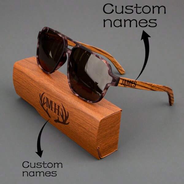Personalized Men's Fashion Glasses & Case – Engraved Wood Groomsmen Gift Set, Unique Gift For Him, Custom Bachelor Party Favors