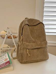 1 件灯芯绒背包 - 新款韩版百搭背包，适合大学生/在校学生，大容量通勤旅行包书包