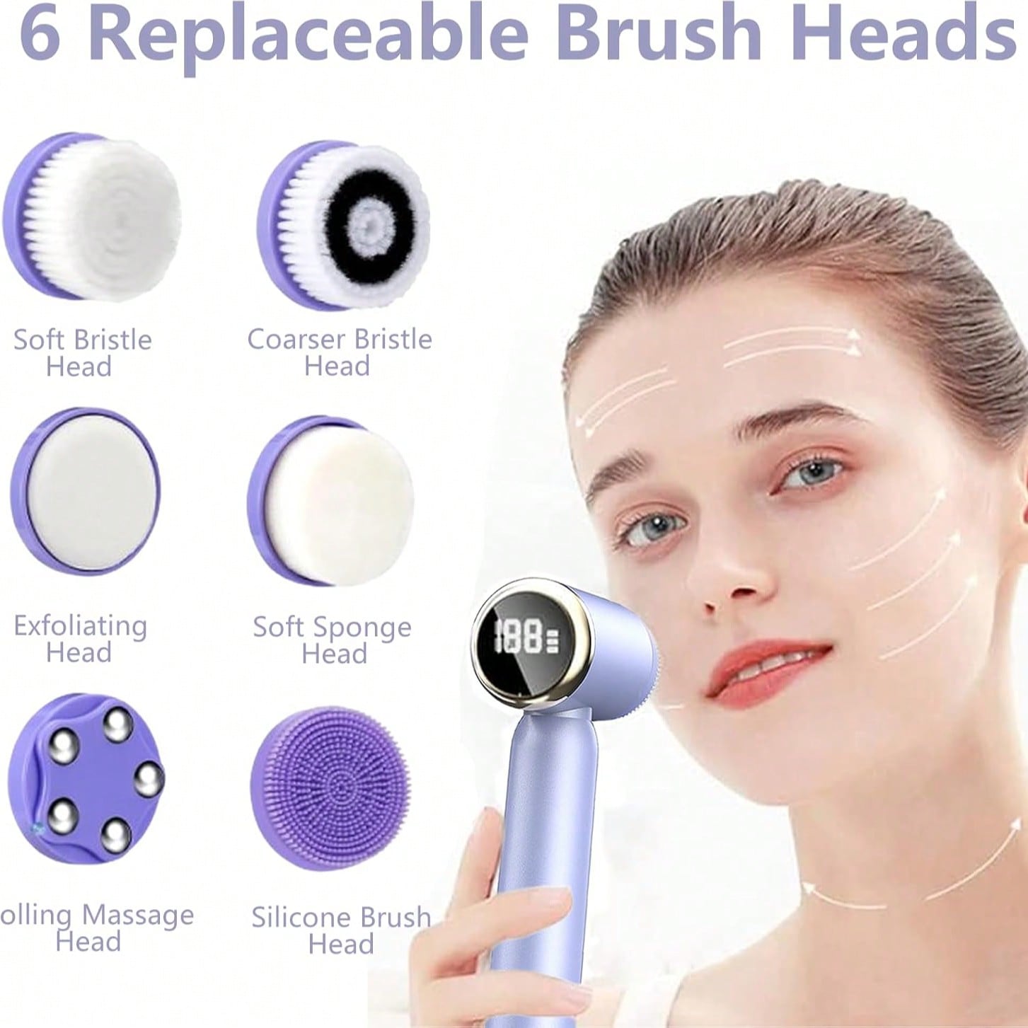 6-In-1 Rechargeable Electric LED Facial Cleansing Brush Set, Waterproof Portable White Facial Cleanser And Exfoliator, Suitable For Oily, Dry, Sensitive Skin For Women And Men