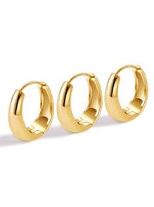 3 Pcs Set Small Gold Hoops Huggie Earrings For Women, 14K Gold Plated Dainty Cartilage Earring Hypoallergenic Hoop Earrings Set For Multiple Piercing Jewelry