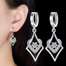 1 Peça 925 Brinco de Prata de Baixa Alergia, Estilo Elegante e Sexy, Revestido de Platina, Mosaico de Zircônia Sintética (Cubic Zircônia), com Caixa de Presente, Para Mulheres, Uso Diário, Casamento, Praia, Lua de Mel, Ramadã, Dia das Mães